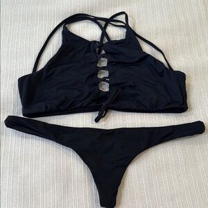 Roxy Black Strappy Bikini Top and Bottom